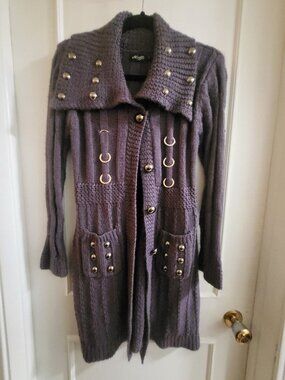 Moffi International Studded Knit Longline Cardigan Sweater Coat - Small